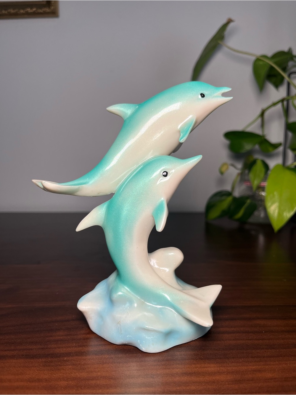 Vintage Glazed Ceramic Dolphin Figurine: Coastal Home Decor Dauphins 1980 - Picture 11 of 14